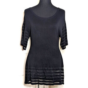 Soft Surroundings Top Womens S Black Sweater Sheer Stripe Detail Sleeves Hemline
